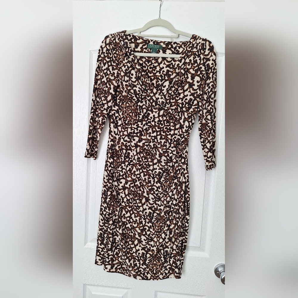 Ralph Lauren Brown and Black 3/4 Sleeve Dress